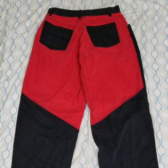 Vintage 90s IOU Denim Color Block Jeans Red Black